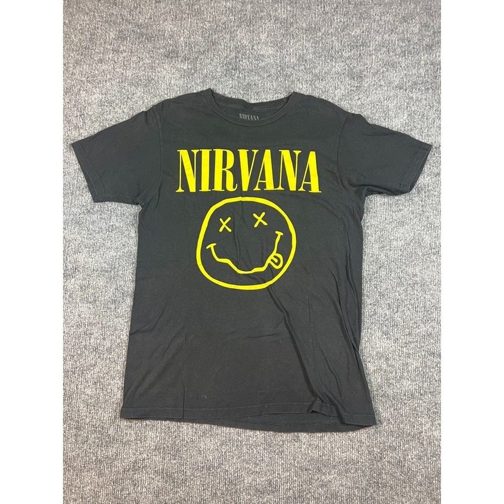 Nirvana SMILEY FACE Mens Small Black T-Shirt Authentic & Licensed 100% Cotton